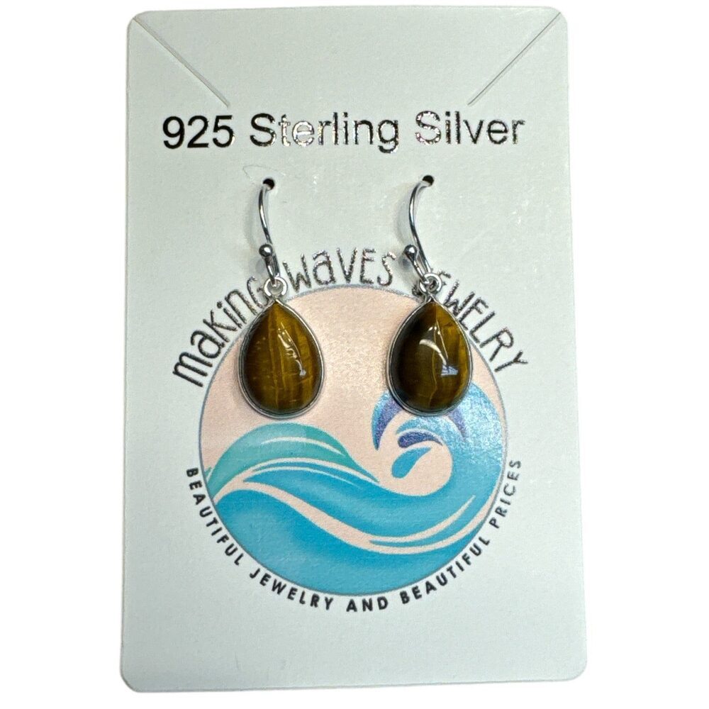 Tigers Eye Solid 925 Sterling Silver Earrings